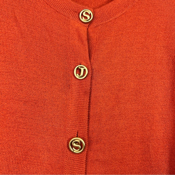 St. John Sport Orange Gold Knit Wool Cardigan Sweater Size M FLAWS - Picture 6 of 13
